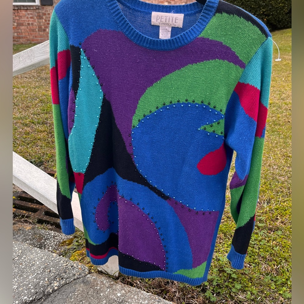Vintage 80s Colorful Sweater Petite Sophisticate Women’s Size Small